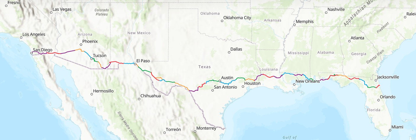 Southern tier route map